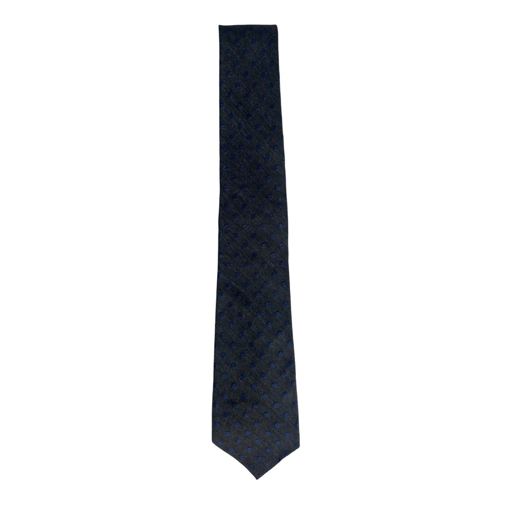 Murano Mens Silk Blend Herringbone Polka Dot Necktie Gray Blue